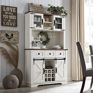 Farmhouse Buffet Hutch Large Bar Cabinet Sliding Barn Door Storage