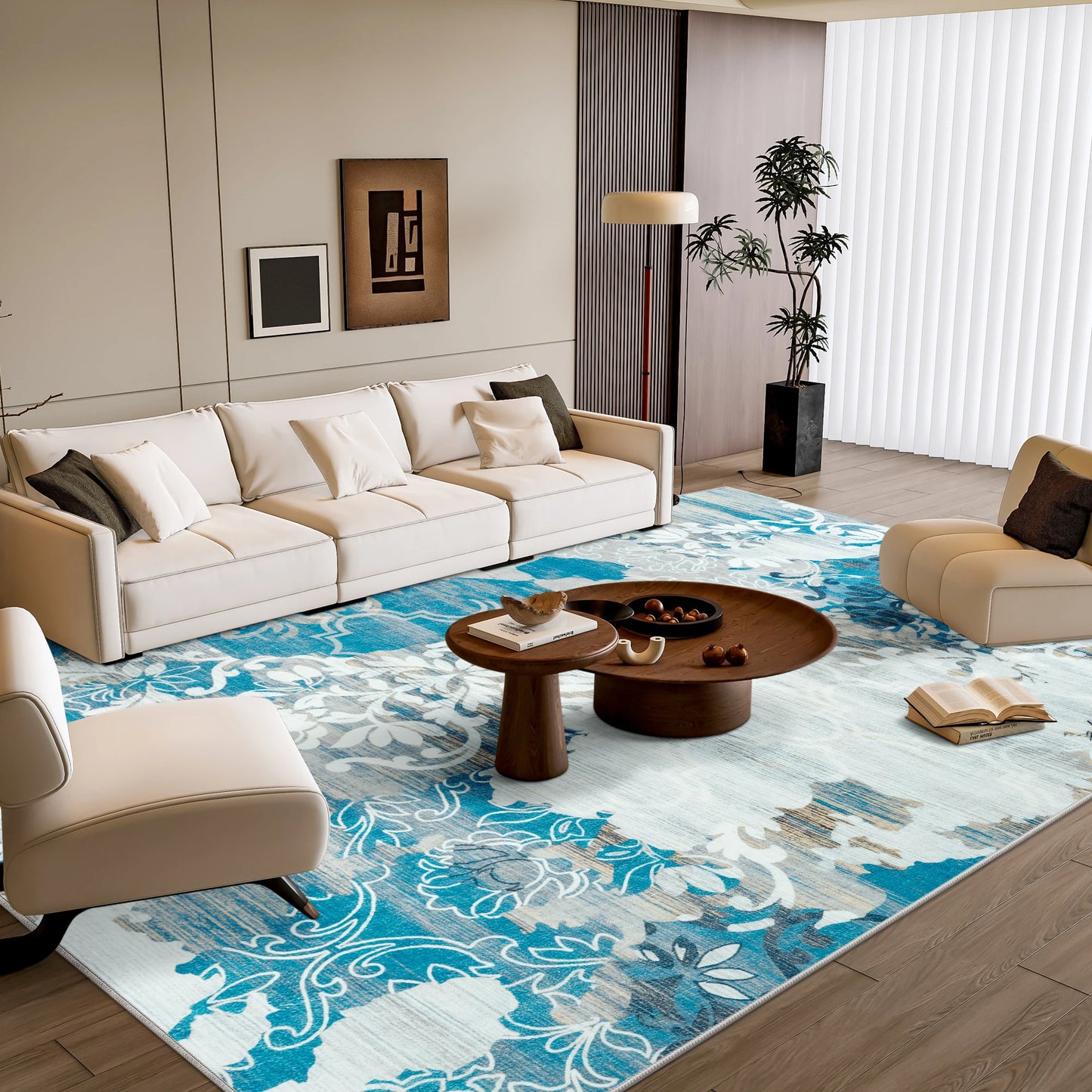 Contemporary Abstract Traditional Floral Faux Wool Area Rug Soft Carpet