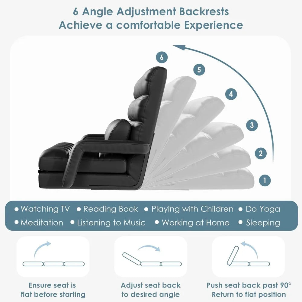 6-Position Floor Lounge Sofa Bed Convertible Couch for Adults and Kids