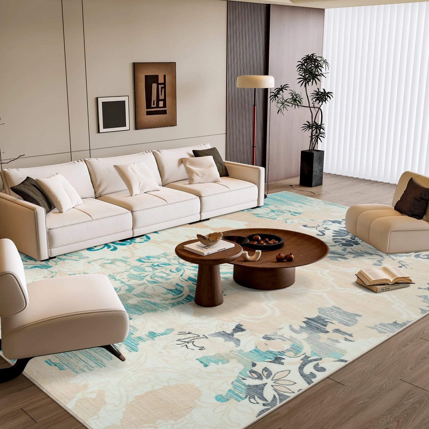 Contemporary Abstract Traditional Floral Faux Wool Area Rug Soft Carpet