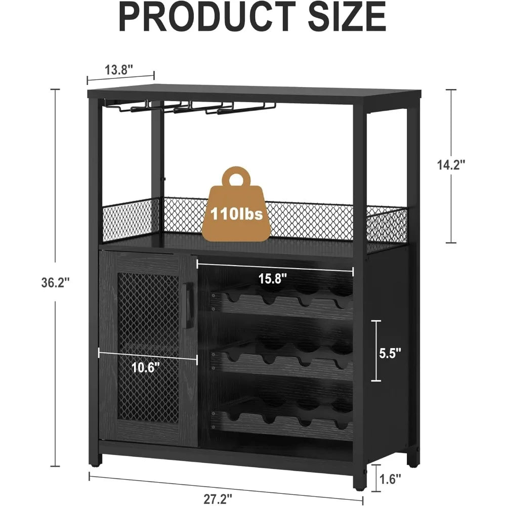 Wine Bar Cabinet with LED Light Kitchen Sideboard Coffee Bar Rack