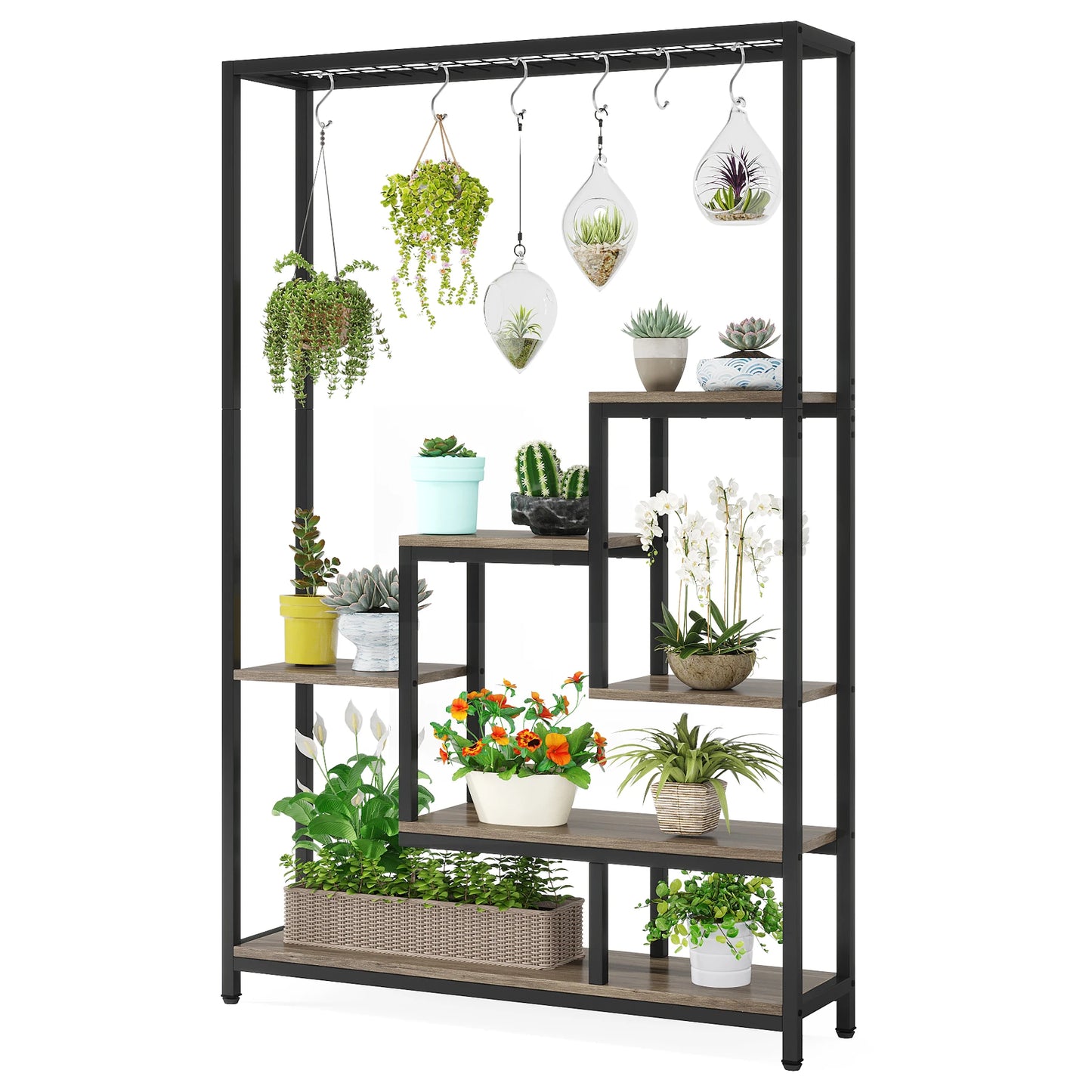 Ljustra 5 Tier Tall Indoor Plant Stand Shelf with Hanging Hooks