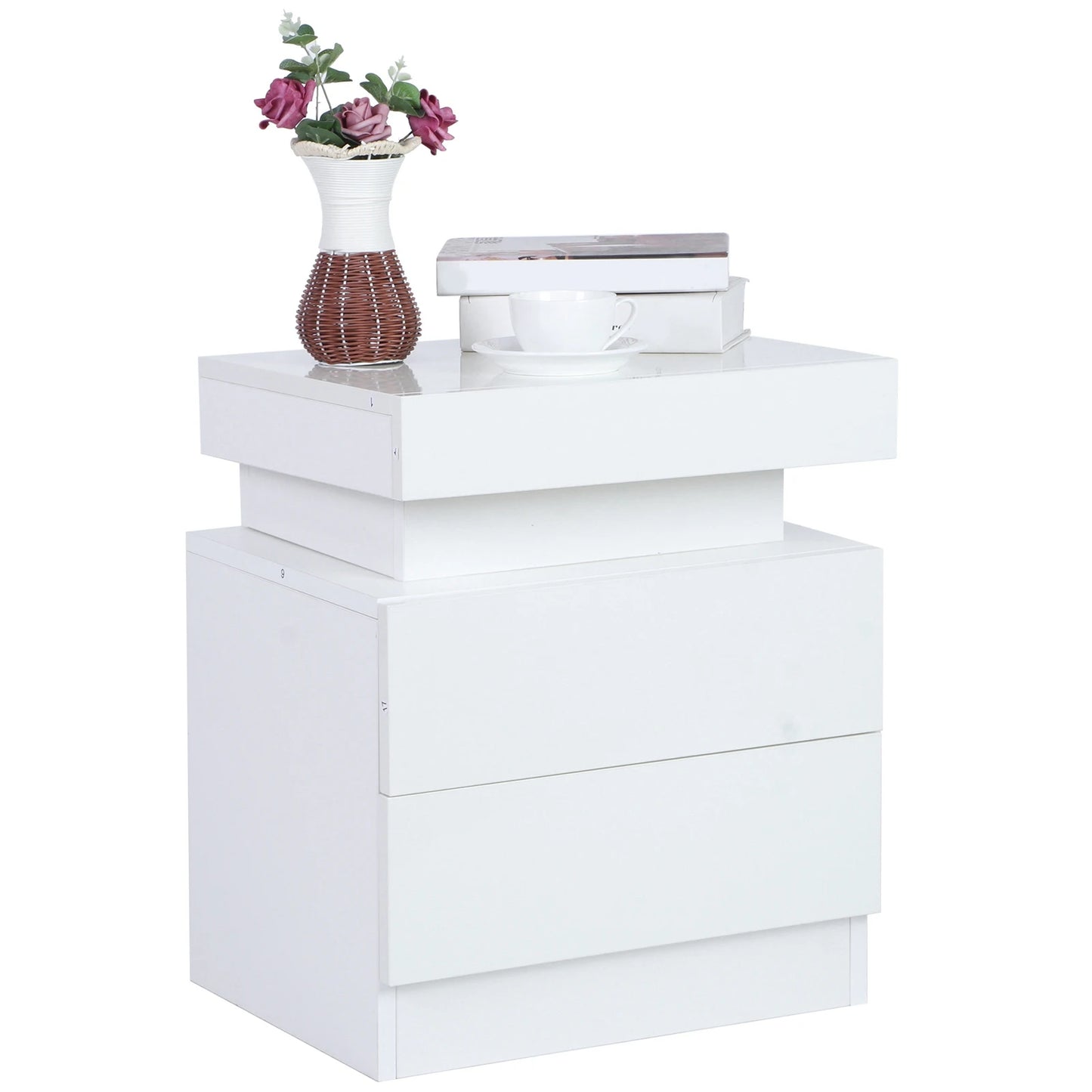 Large Capacity RGB Light Storage Nightstand with 2 Drawers for Bedroom