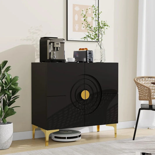 Modern Sideboard Buffet Cabinet Storage 31.5 Inch Black Accent Furniture
