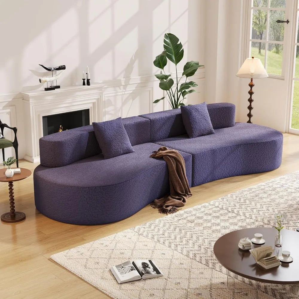 109" Curved Chenille Sectional Sofa – 4-Seater Couch with Pillows, Purple