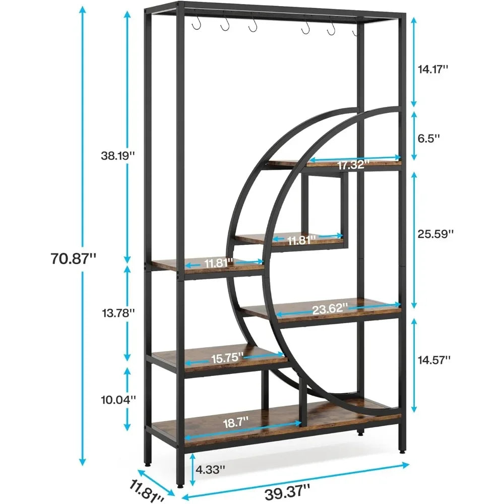 70.9 Inch Tall 7-Tier Half Moon Plant Stand Indoor Shelf with Hooks