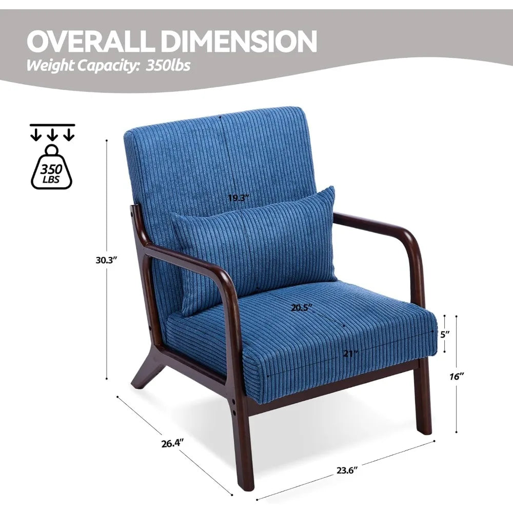 Mid Century Modern Accent Chair Corduroy Upholstered Reading Chair