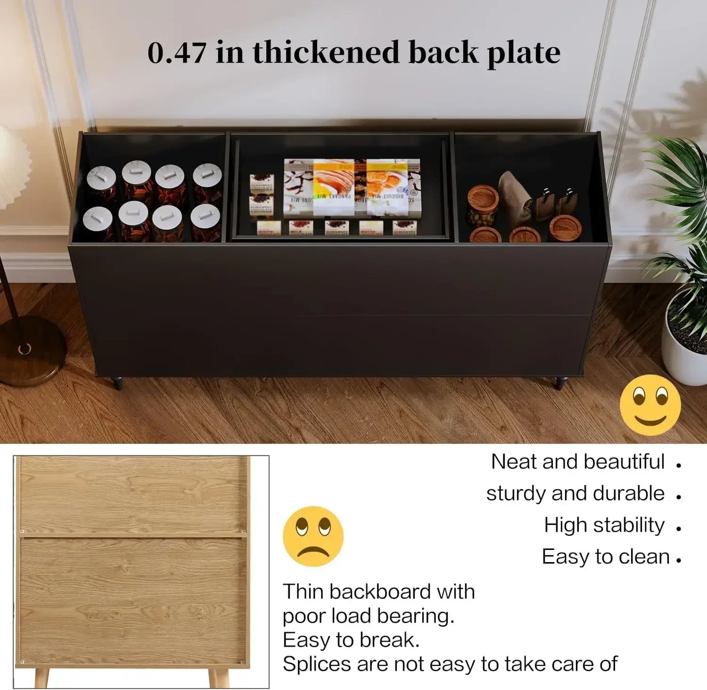 Sideboard Buffet Cabinet Coffee Bar with 4 Doors 1 Drawer Storage