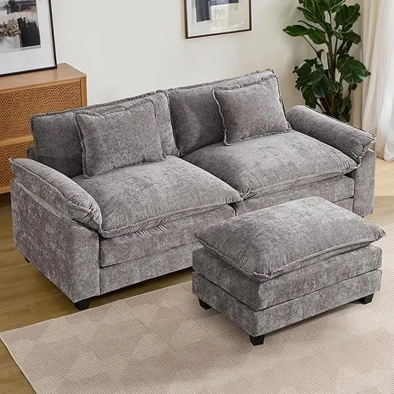 Modular L-Shape Chenille Sectional Sofa Couch w/ Ottoman Pillows for Living Room