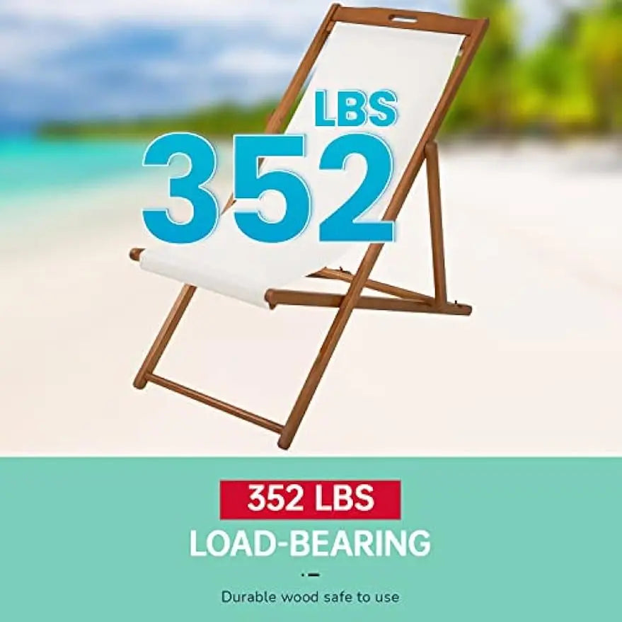 Beach Sling Patio Chair Foldable Adjustable Eucalyptus Wood Outdoor Lounge