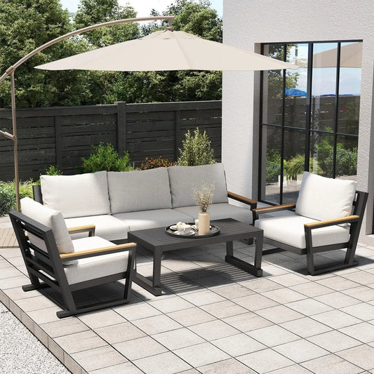 Aluminum Outdoor Sofa Modern Patio Furniture 4 Seats Sectional Set