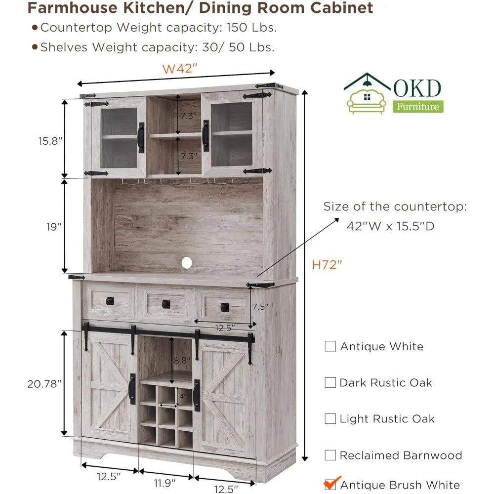 Farmhouse Buffet Hutch Large Bar Cabinet Sliding Barn Door Storage