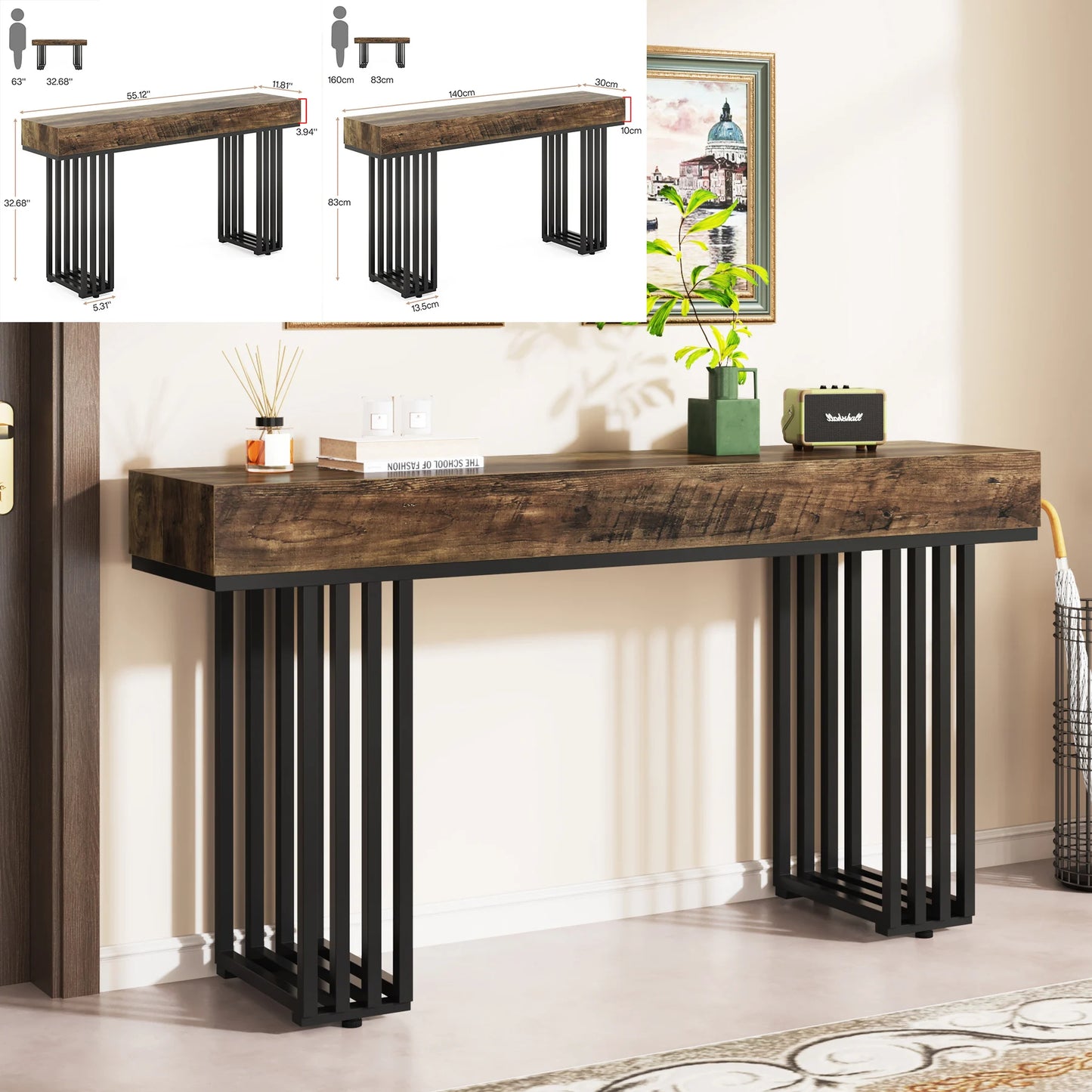 Ljustra 63 Inch Farmhouse Console Table Wooden Sofa Table Entryway Hallway