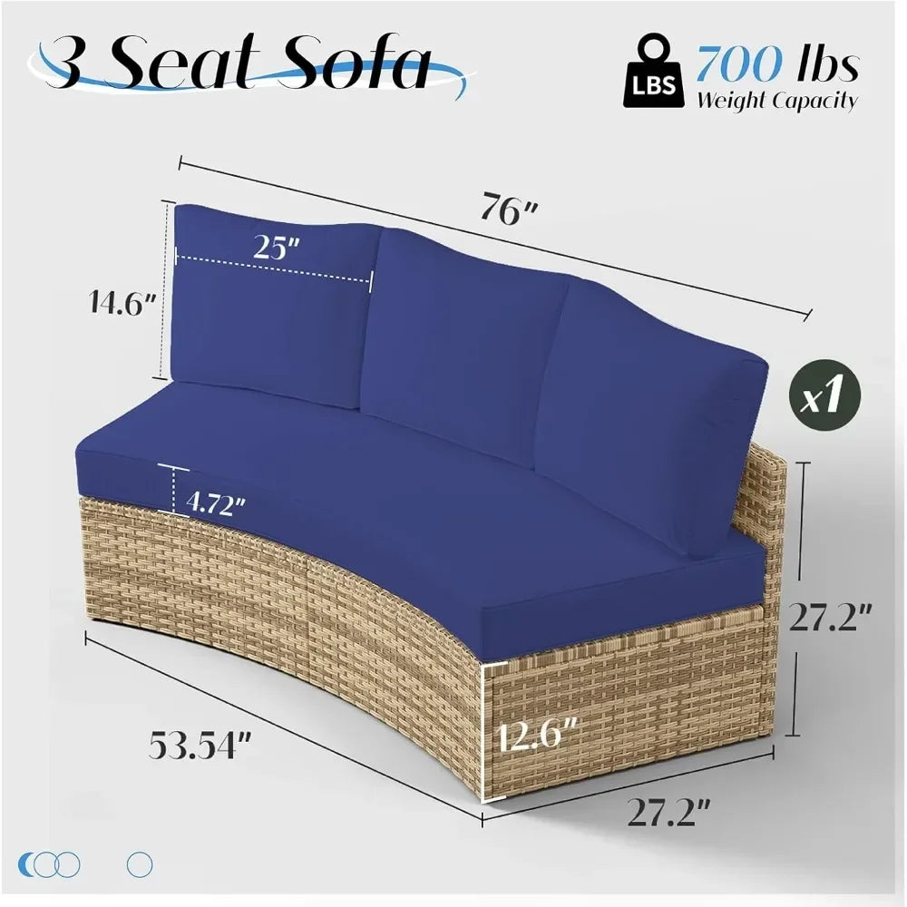 Ljustra Half-Moon Sectional Sofa Set Outdoor Patio Furniture with Cushions