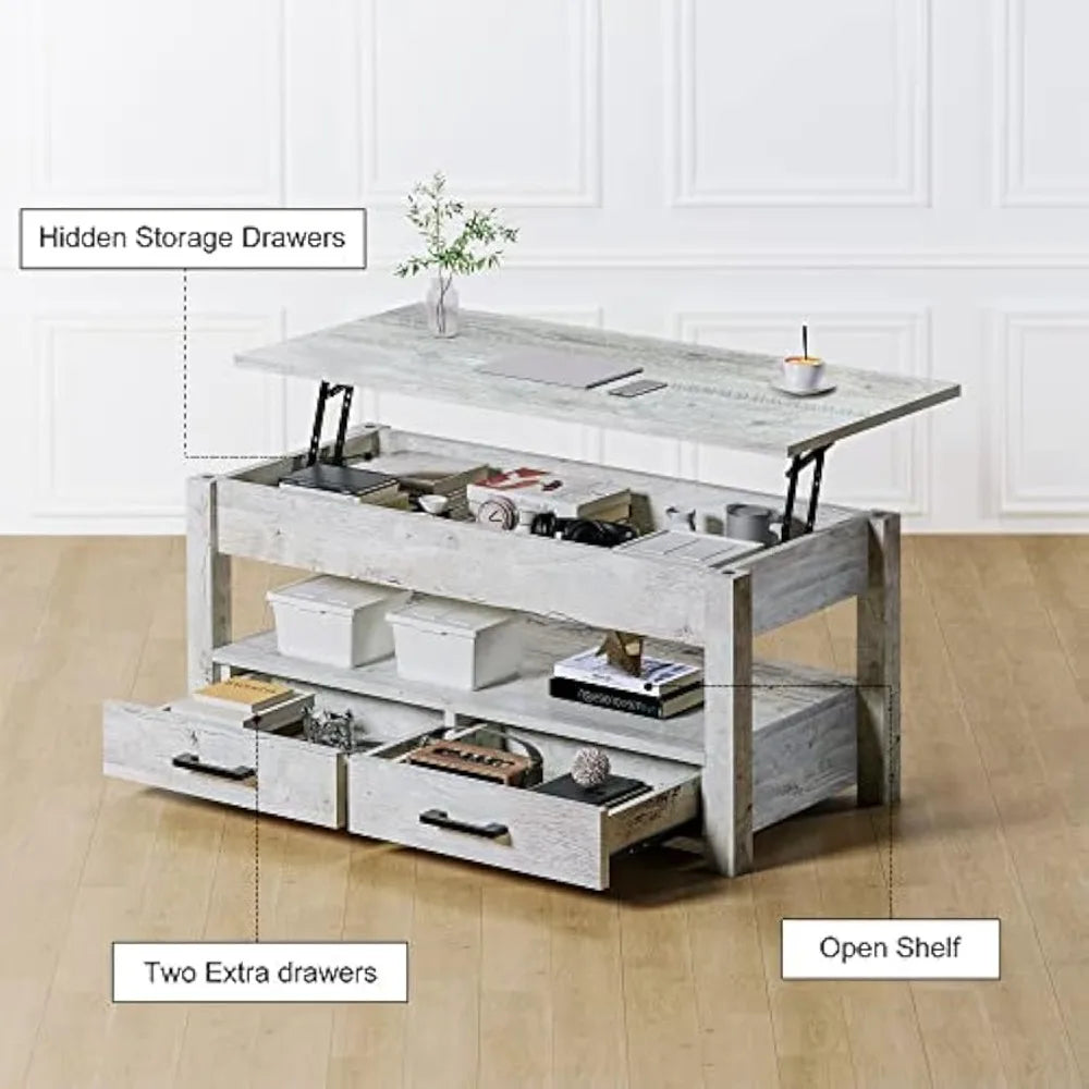 Lift Top Coffee Table with Hidden Storage Drawers Modern Minimalist