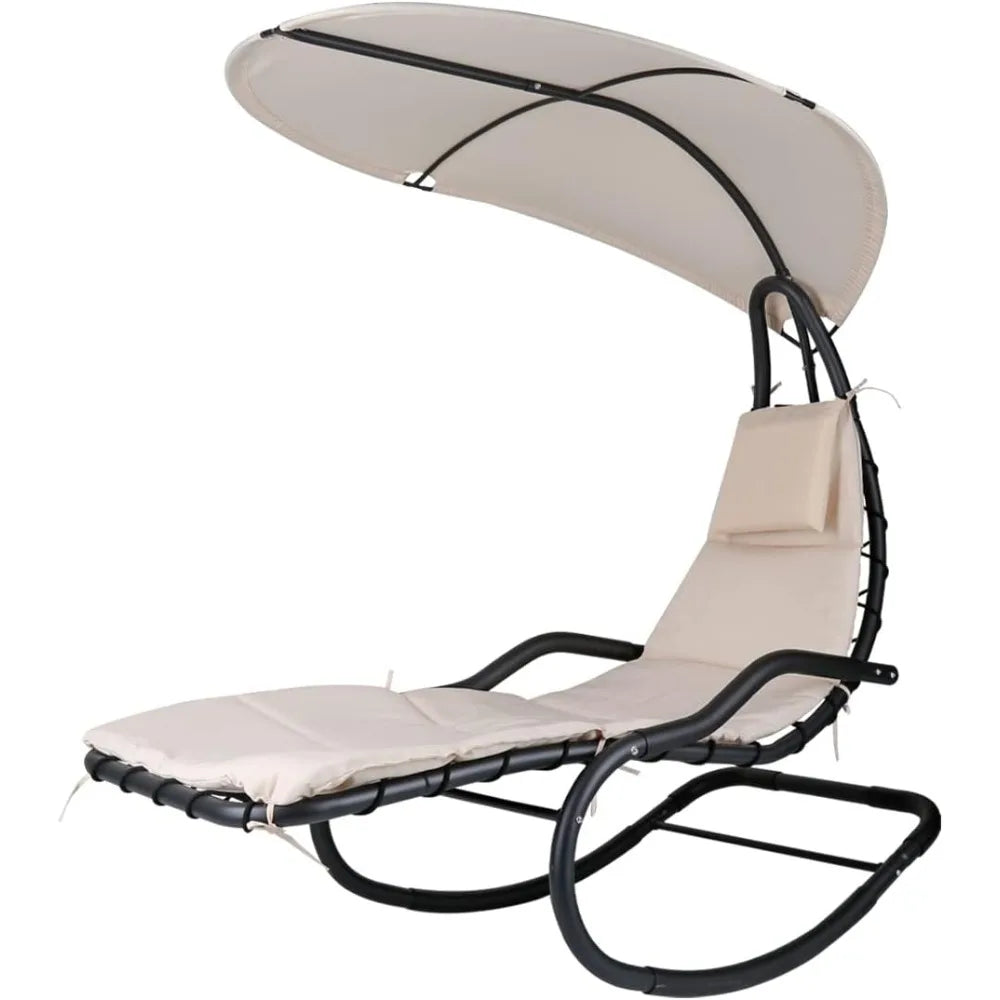 Ljustra Outdoor Hammock Rocking Chaise Lounge with Canopy and Cushion