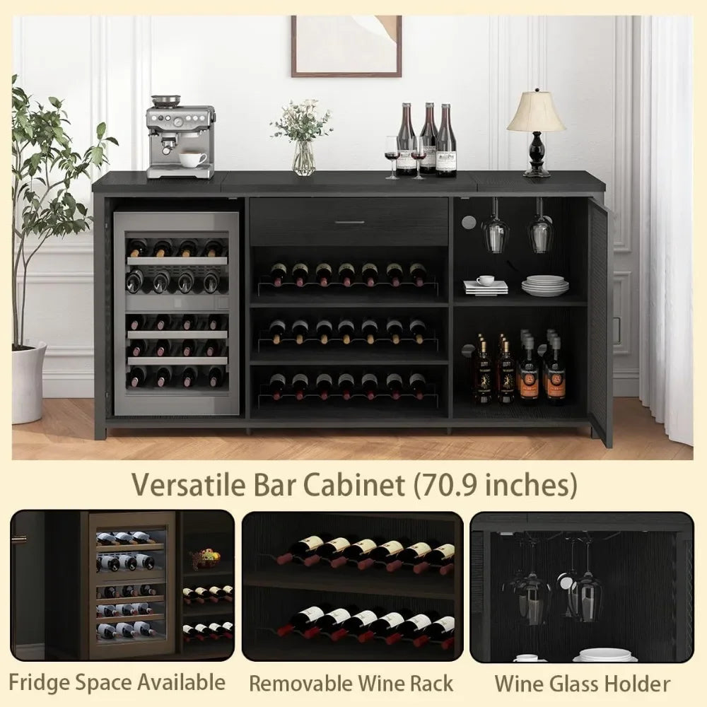 Large Modern Coffee Bar Cabinet with Fridge Space Wine Liquor Rack