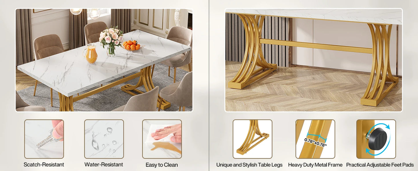 Ljustra 63 Inch Dining Table Rectangular Kitchen Faux Marble Modern Design