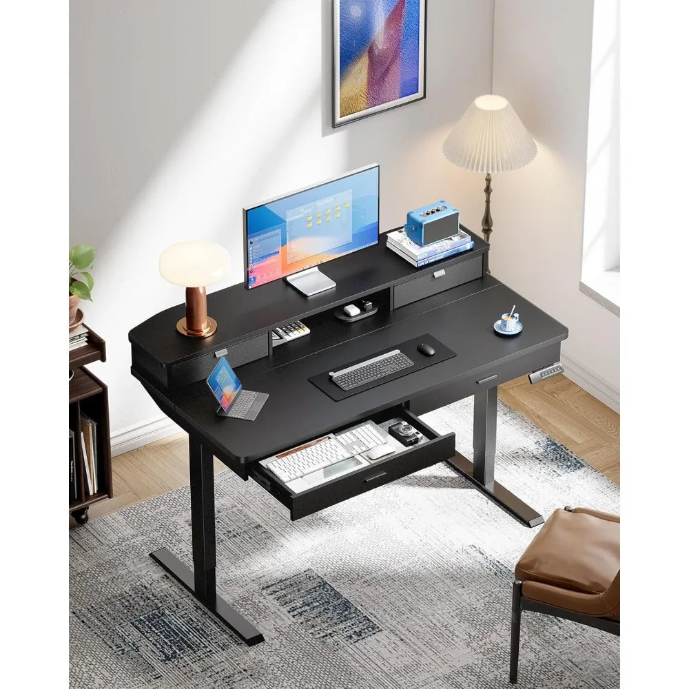 Electric Standing Desk with 4 Drawers Adjustable Height Home Office