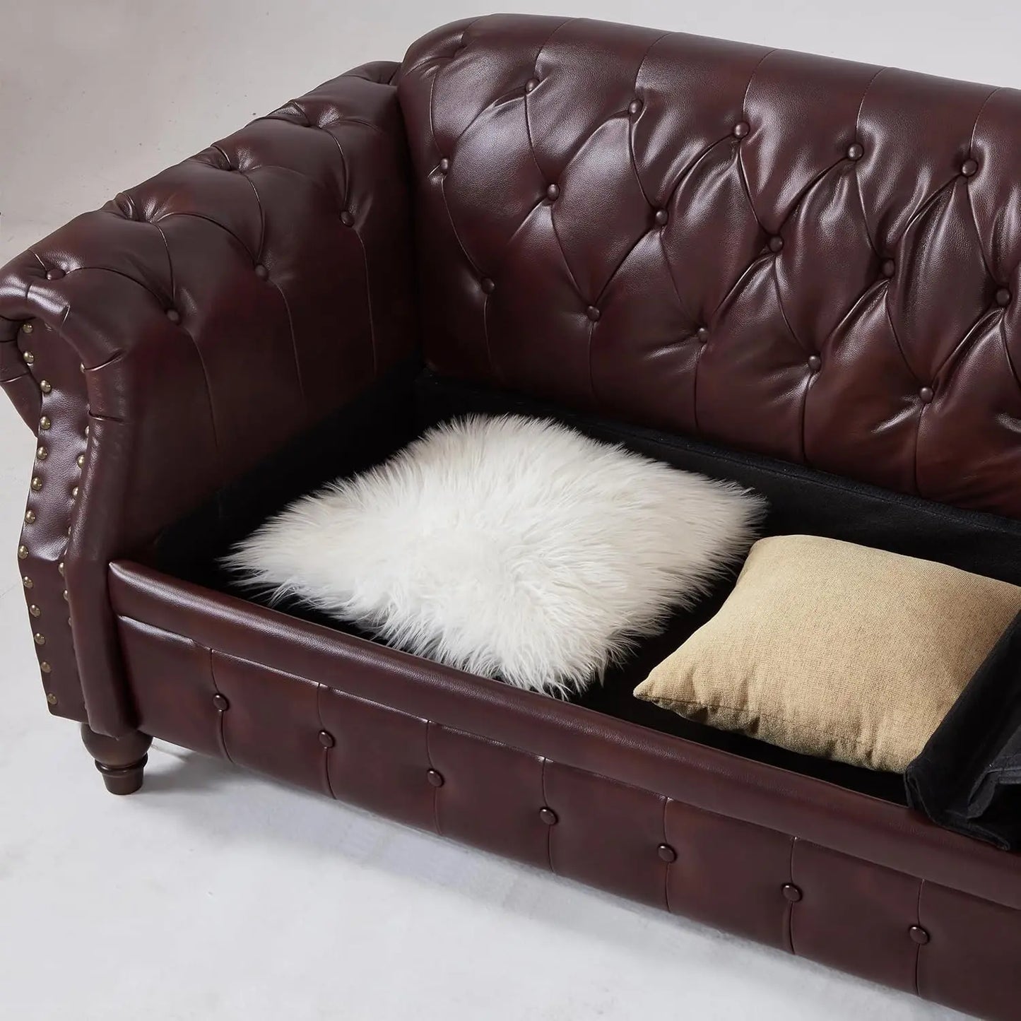 Ljustra 85.8" PU Leather Chesterfield Sofa 3-Seater with Storage & Tufted Design