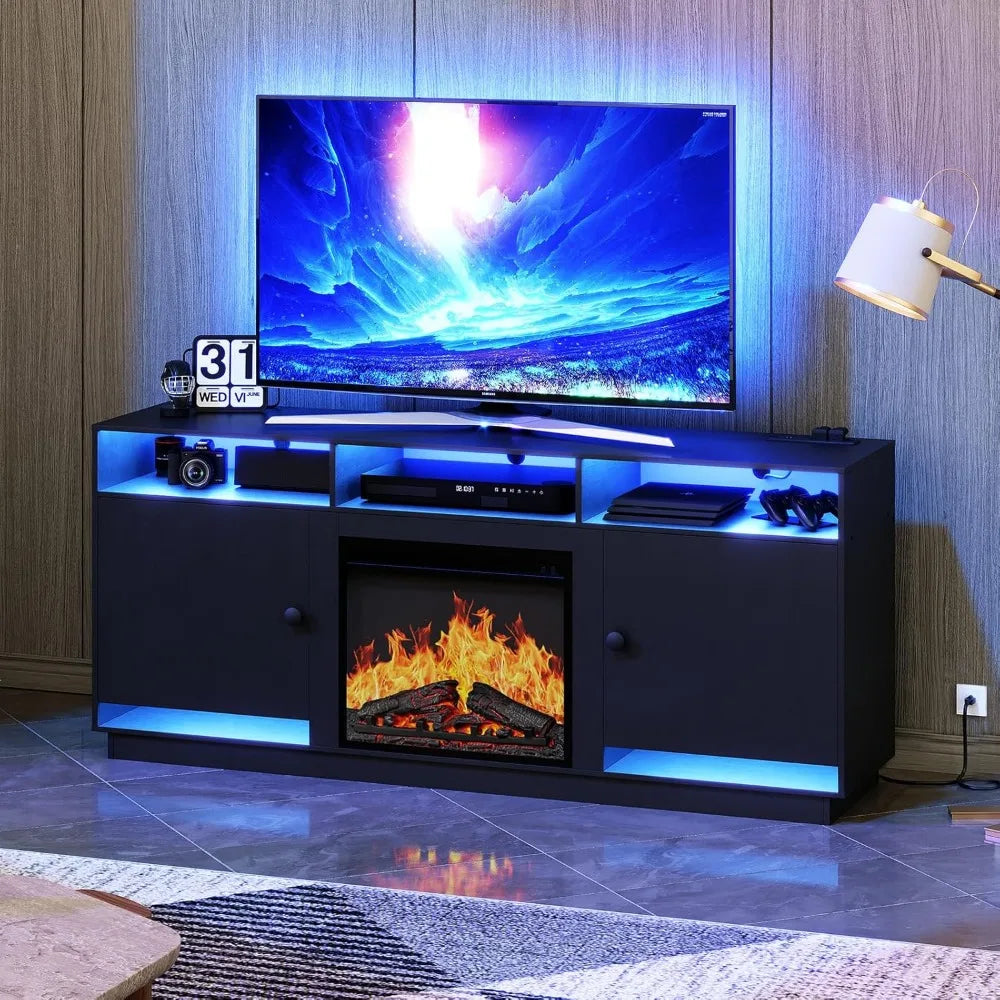 Electric Fireplace TV Stand with Charging Station for 32" to 65" TVs