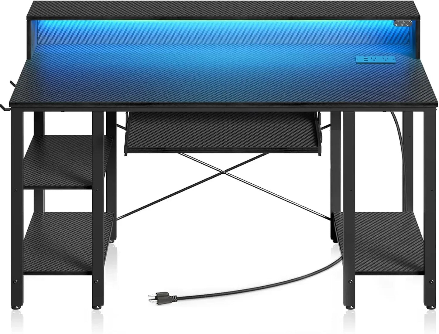 Ljustra 54" Computer Desk with LED Lights Power Outlets Gaming Desk