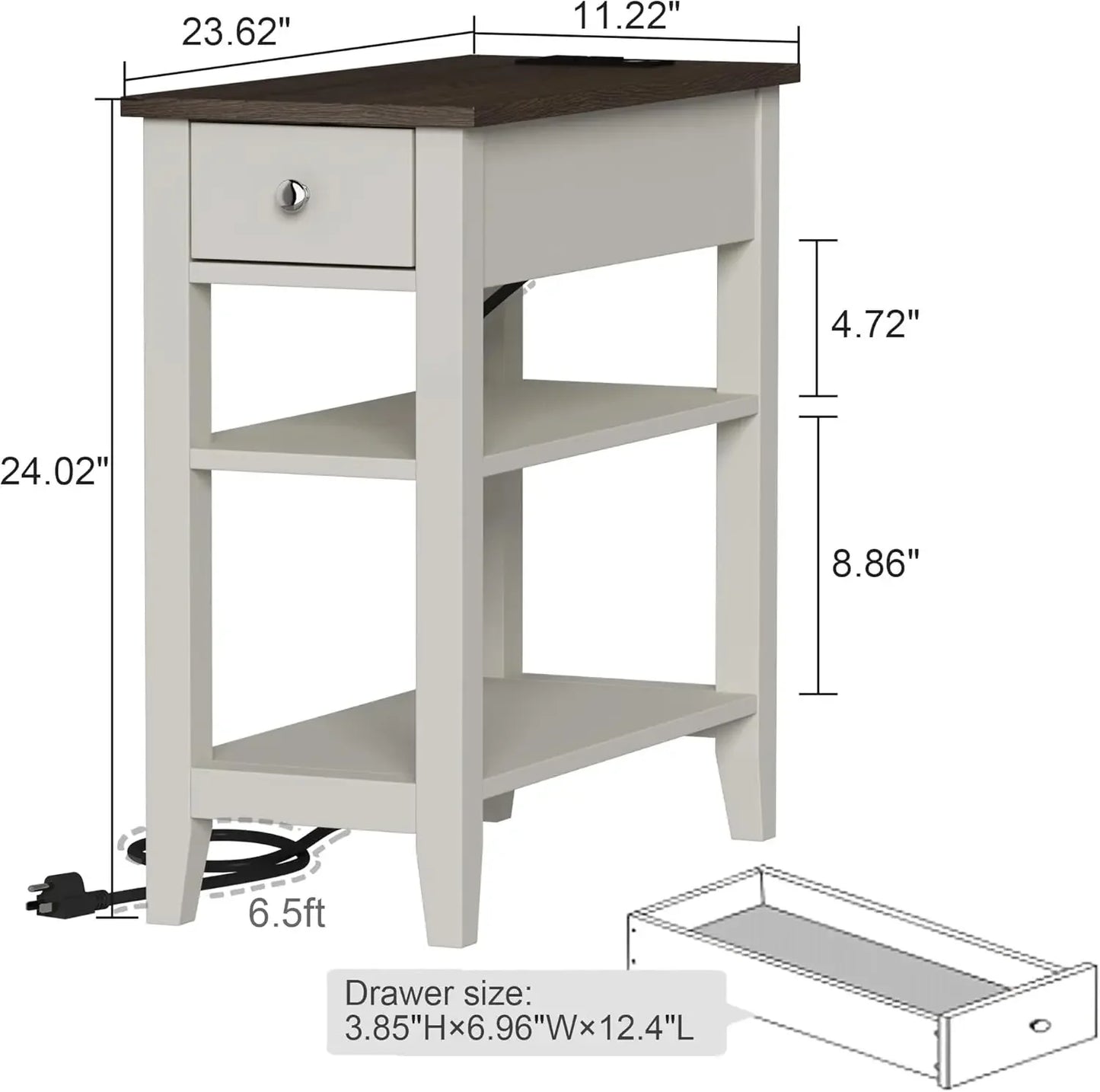 Farmhouse End Table Set of 2 with Charging Station and USB Ports