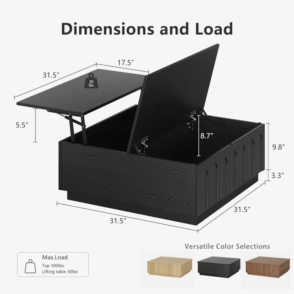 Lift Top Coffee Table with Storage Modern Arched Design 31.5 Inch