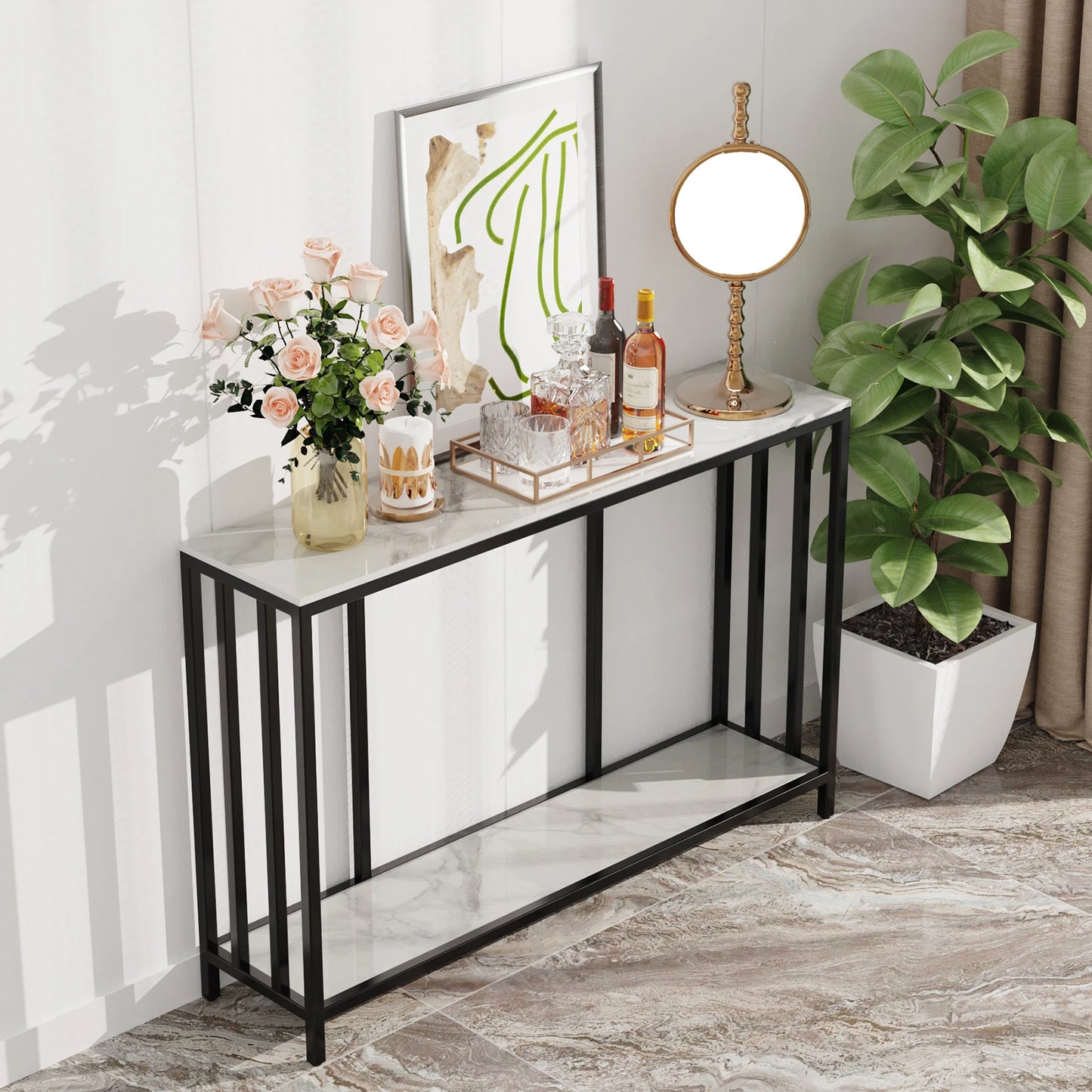 Modern Console Table Sintered Stone Entryway Table Narrow Sofa Table