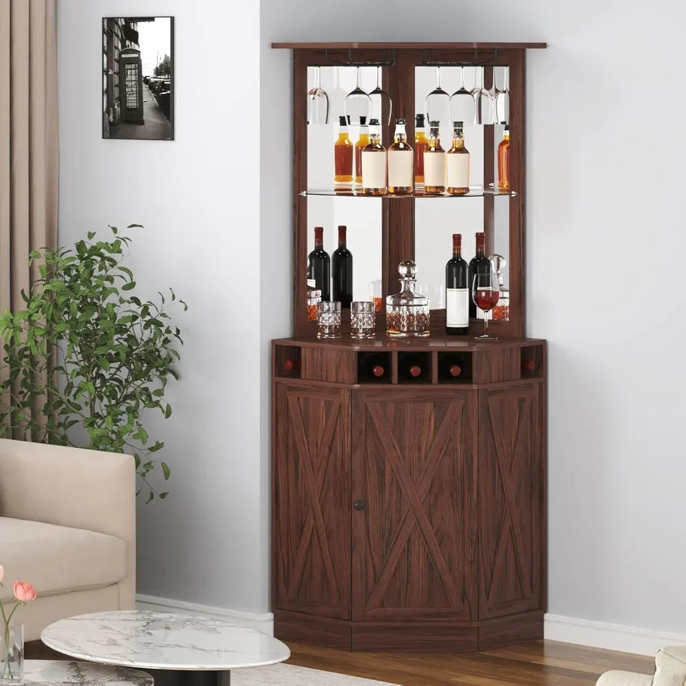 Industrial Style Corner Bar Cabinet Freestanding Sideboard Buffet