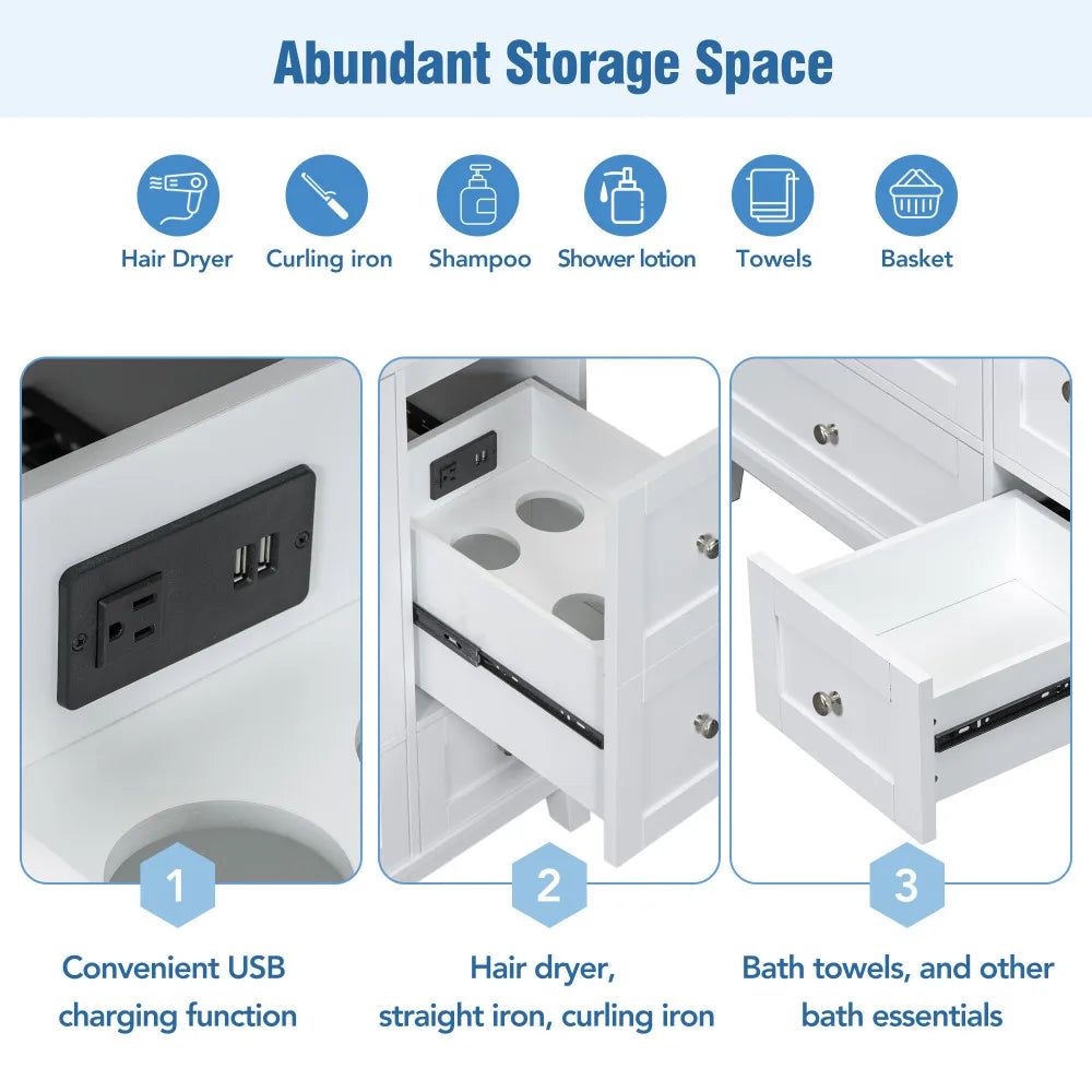 36 Inch Modern Bathroom Vanity with USB Charging and Ample Storage