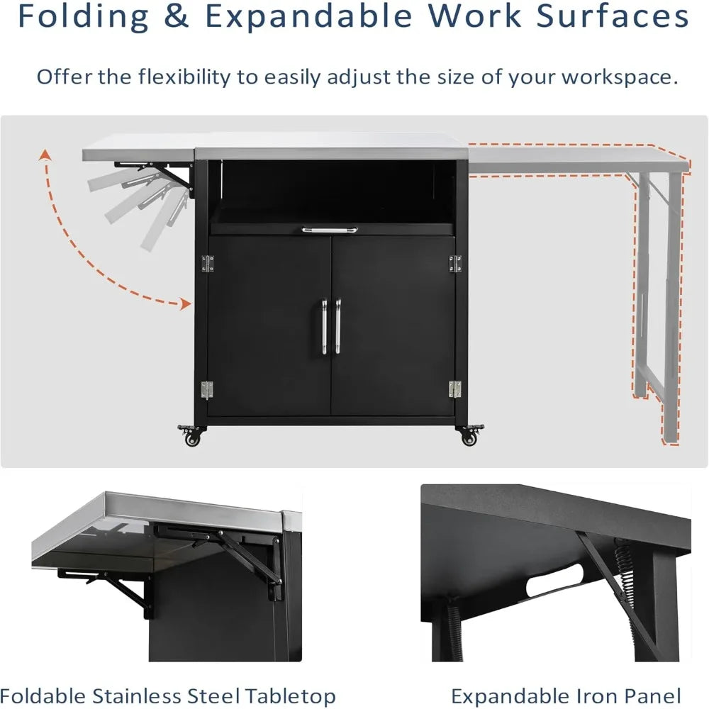 Outdoor Kitchen Island with Expandable Surfaces and Ample Storage