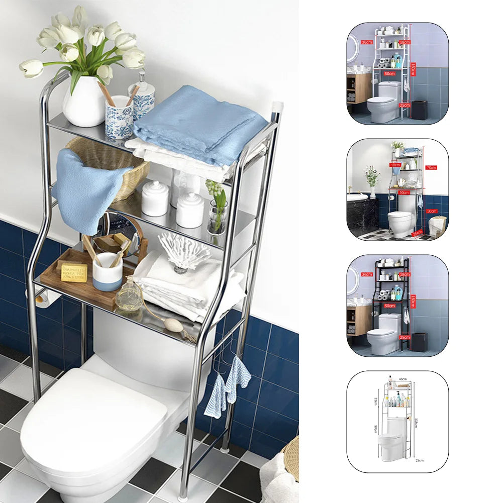 Ljustra Over Toilet Storage Metal Organizer Rack Bathroom Shelf Towel Hooks