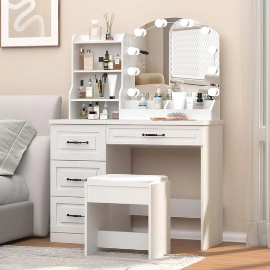 Makeup Vanity Desk with Lights and Drawers Large Storage White Set