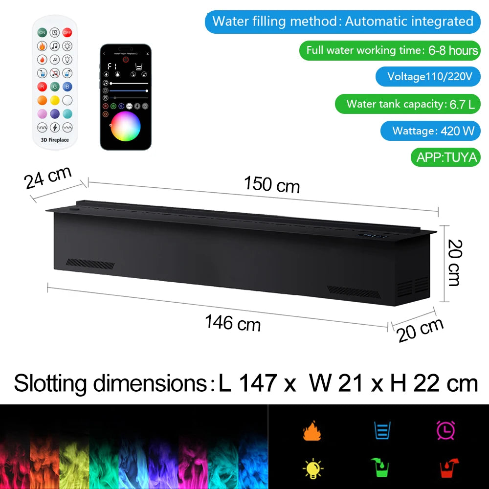 Smart Home 3D Atomized Electric Fireplace Indoor LED Flame Eco-Friendly