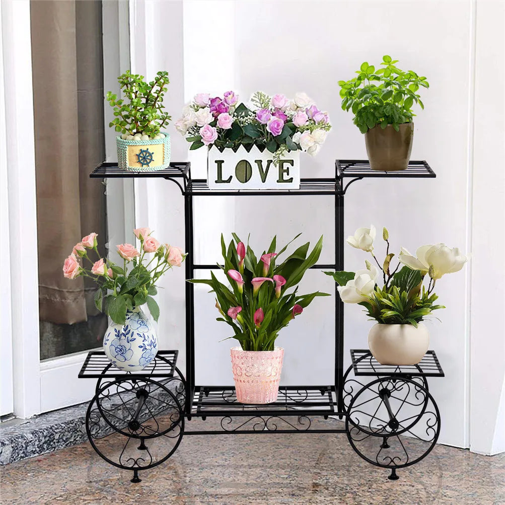 Large Metal 6 Tier Plant Stand Indoor Outdoor Garden Cart Display Rack
