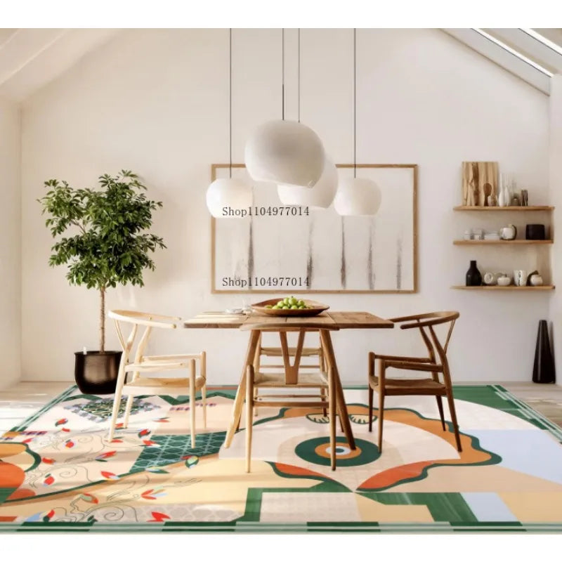 Green Living Room Rug Soft Non-Slip Abstract Machine Washable Indoor Rug