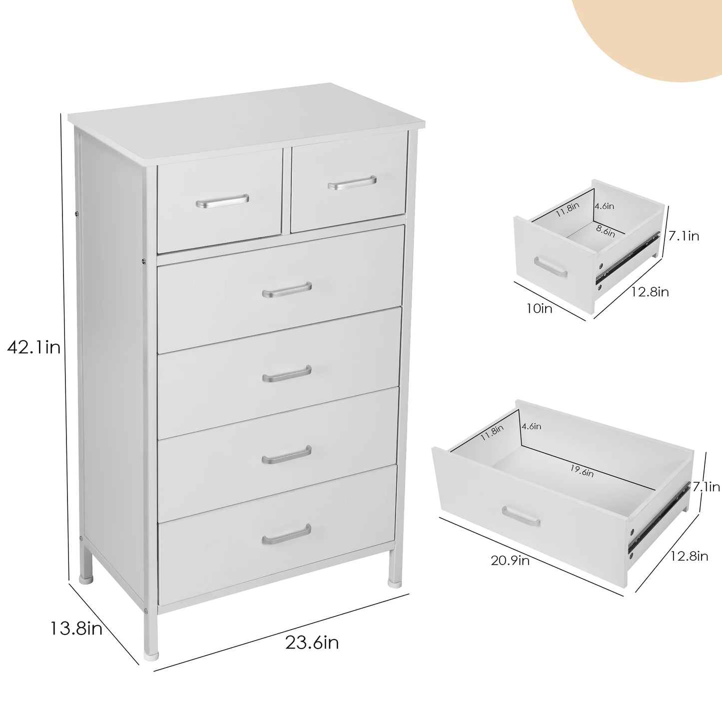 Chest of 6 Drawers Storage Organizer Dresser for Bedroom Living Room