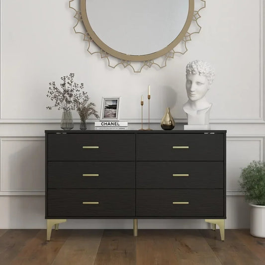 Modern 6 Drawer Wood Dresser Storage Organizer Chest for Bedroom