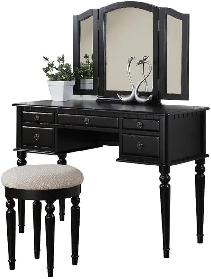 Bobkona St Croix Vanity Set with Stool and Mirror for Makeup Storage