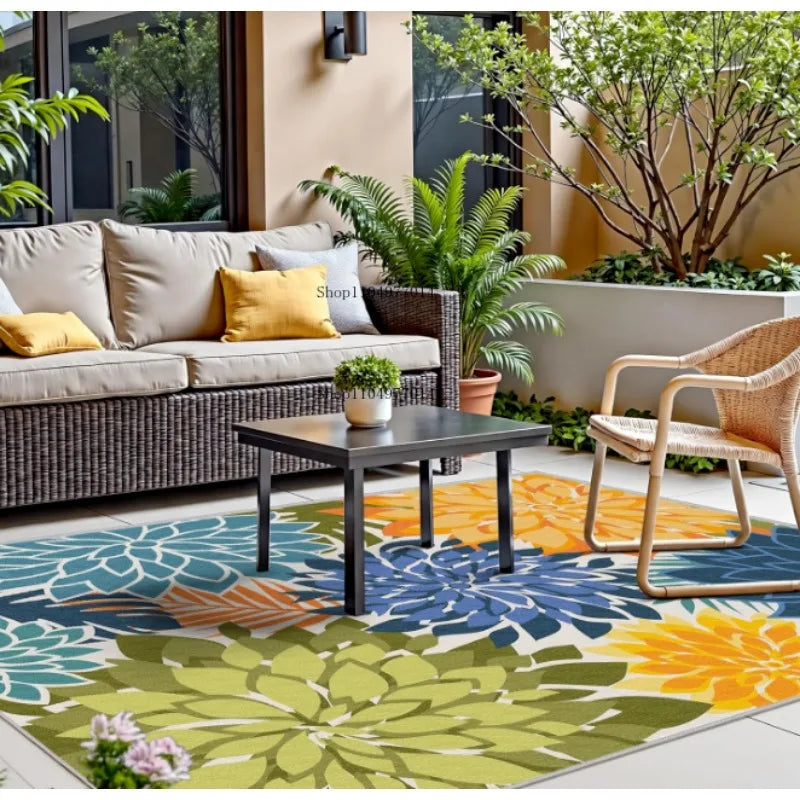 Multi-color Tropical Plant Indoor Outdoor Non-Slip Patio Rug