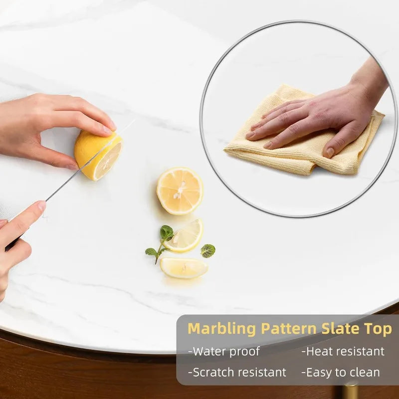 32 Inch Round Slate Coffee Table Set with Storage and 3 Stools