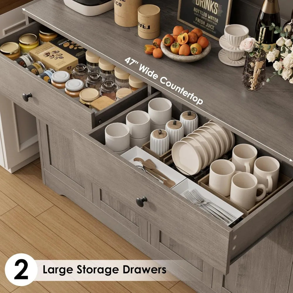 71 Inch LED Kitchen Pantry Cabinet Storage Hutch with Power Outlet