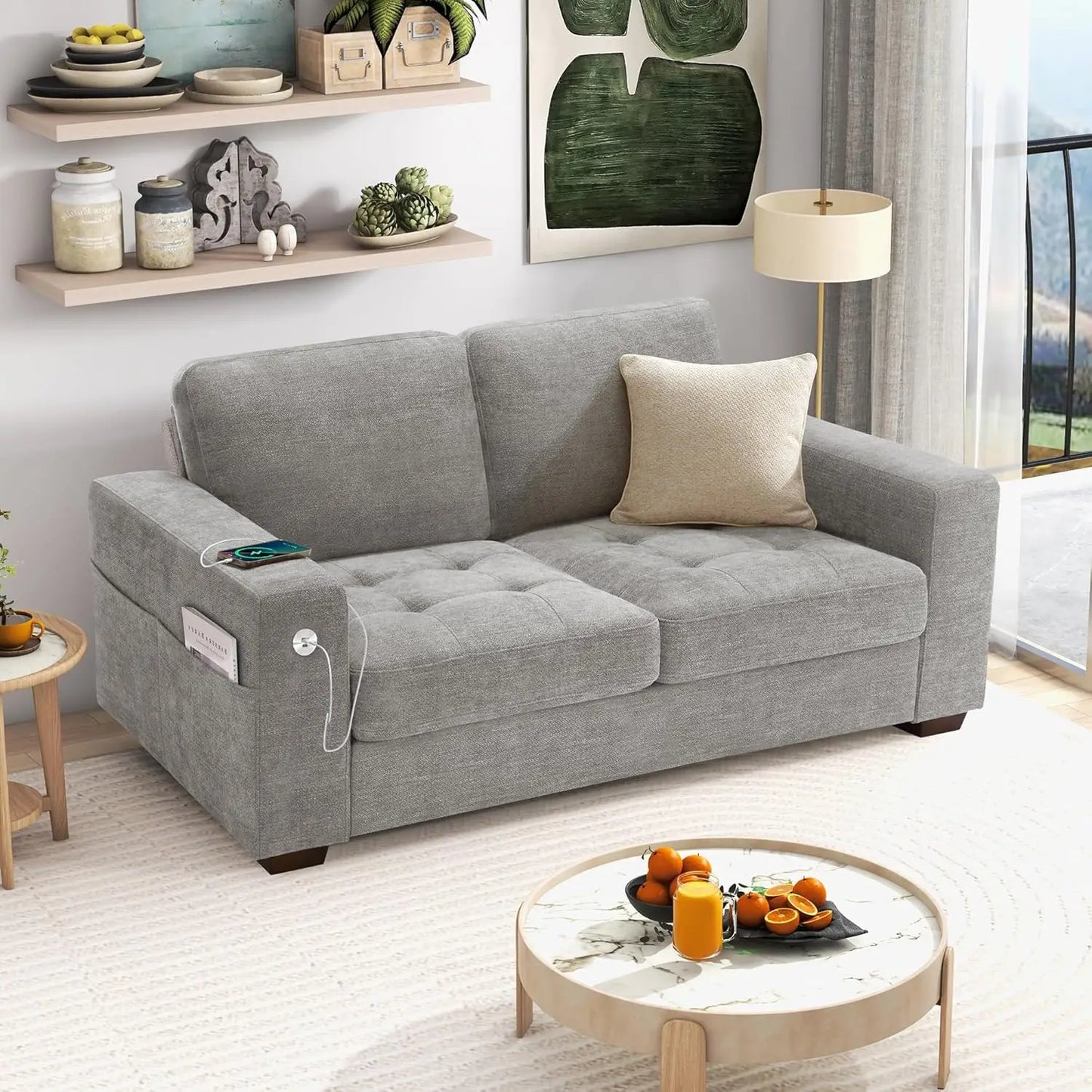 Modern 89 Inch Sofa Living Room Couch Comfy Chenille Fabric