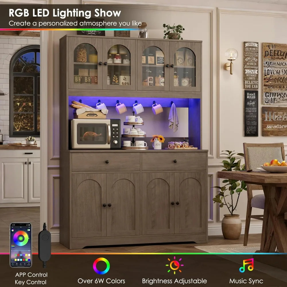 71 Inch LED Kitchen Pantry Cabinet with Power Outlet and Storage Space