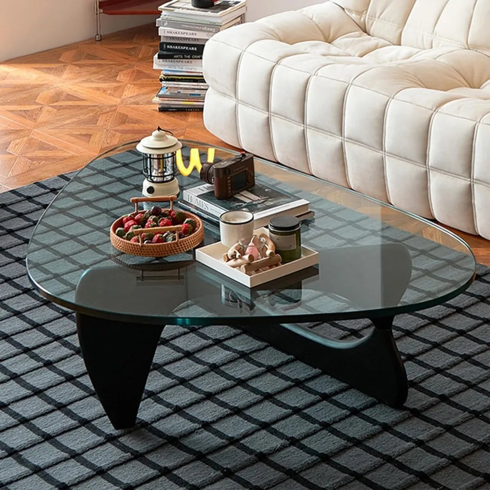 Small Black Glass Coffee Table Mid Century Modern Wood Rustic Design