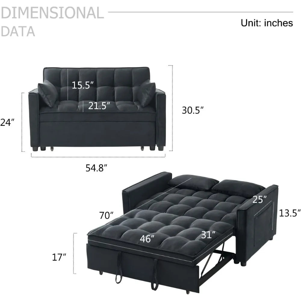 Ljustra 3-in-1 Sleeper Sofa Bed Velvet Pull-Out Couch with Storage