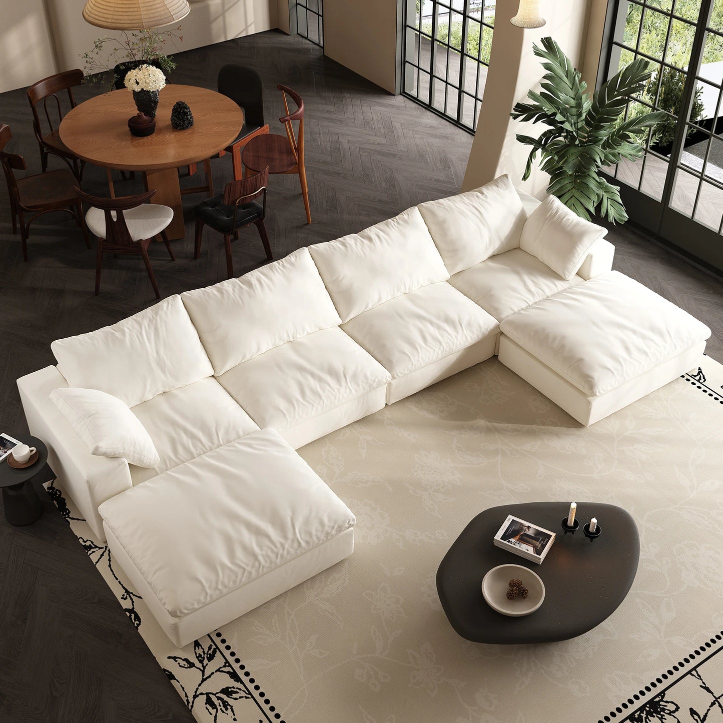 U-Shaped Cloud Couch Down-Filled Modern Modular Sectional Sofa Living Room