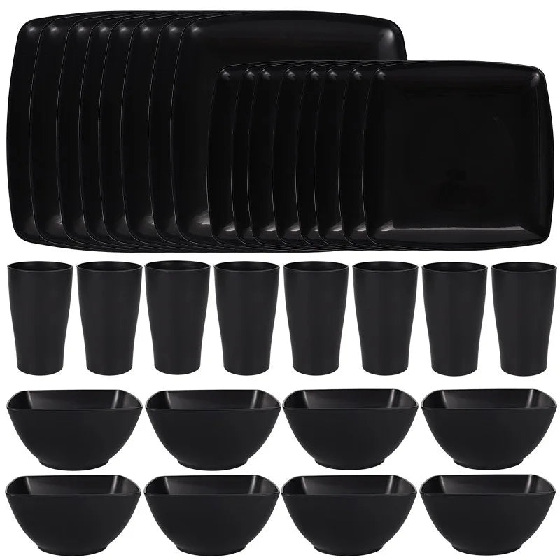 16 32Pcs Plastic Dinnerware Set Dishwasher Microwave Safe Stackable