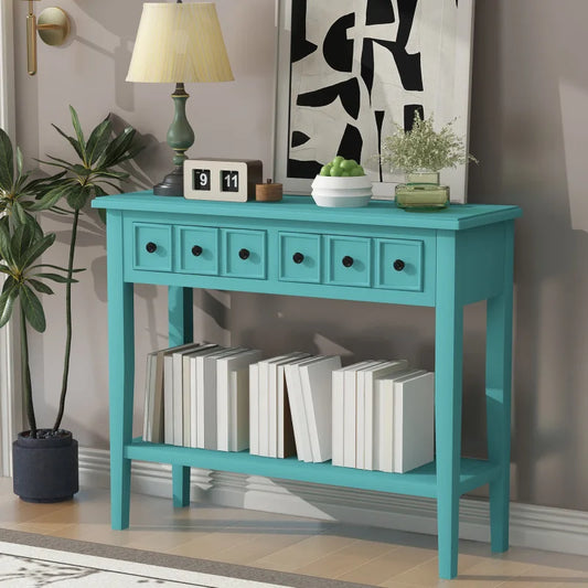 Rustic Entryway Table with 2 Drawers and Open Shelf for Living Rooms